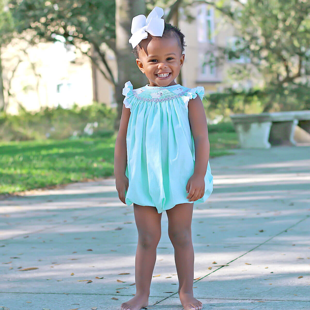 Lamb Smocked Bubble Mint Gingham