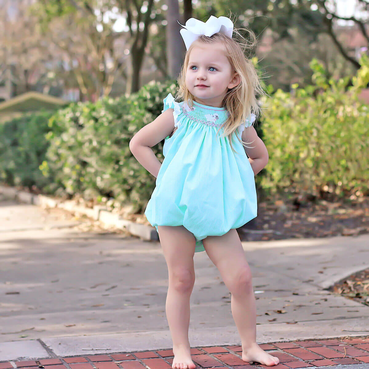 Lamb Smocked Bubble Mint Gingham