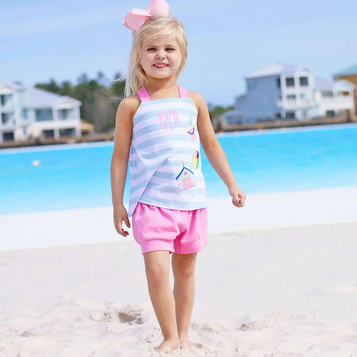 Beach Applique Cross Back Short Set