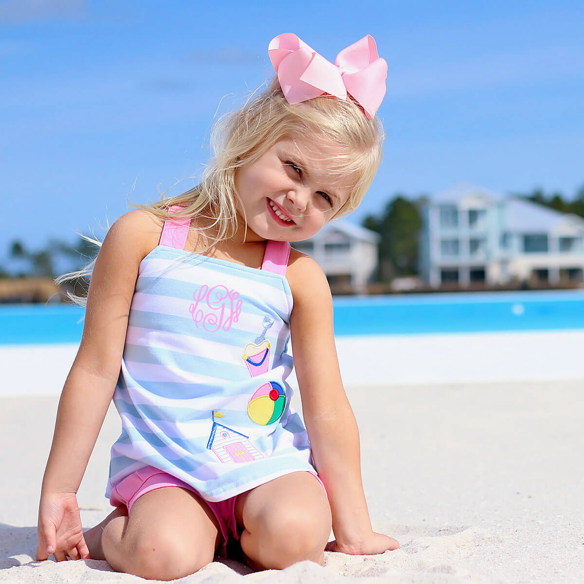 Beach Applique Cross Back Short Set