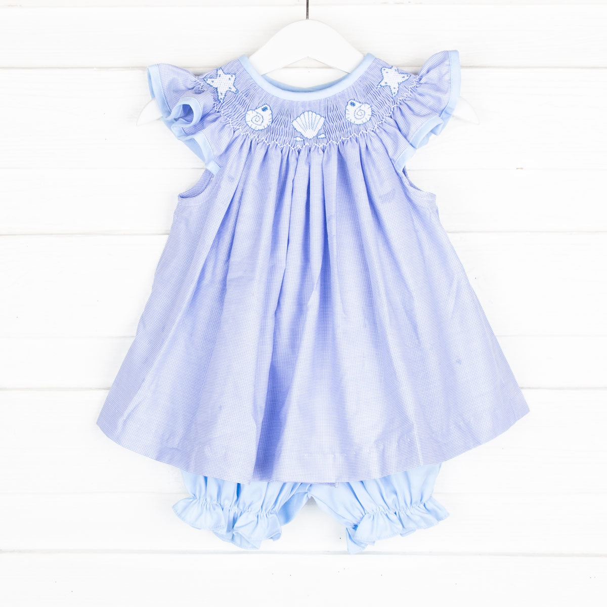 Seashell Smocked Blue Bloomer Set