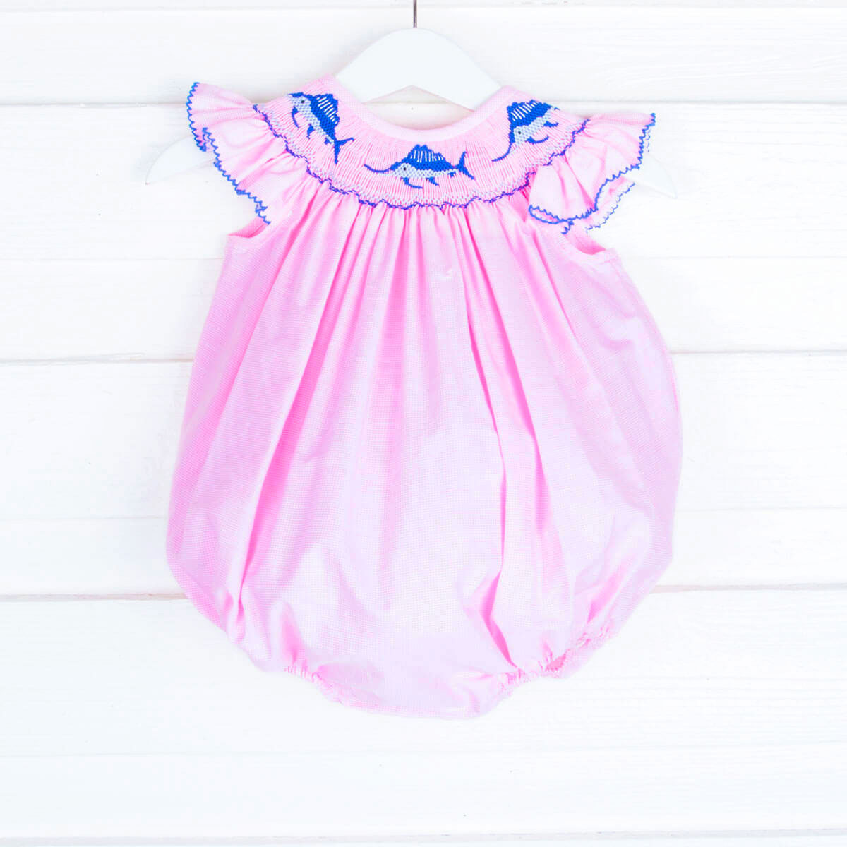 Swordfish Smocked Pink Gingham Bubble