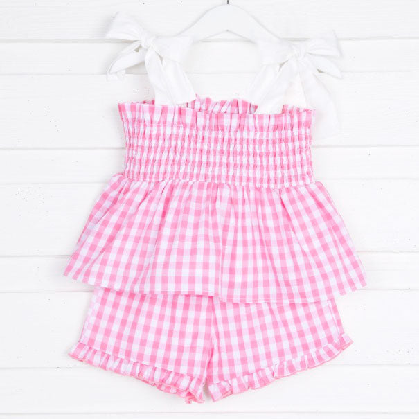 Pink Gingham Willow Tie Strap Short Set