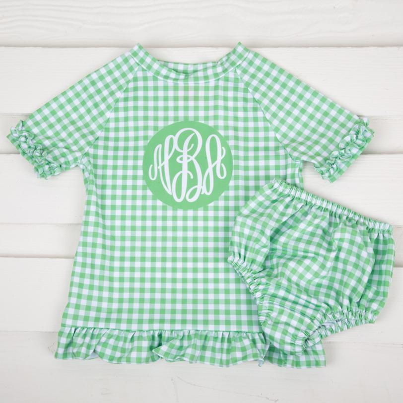 Gingham Short Sleeve Rash Guard Set