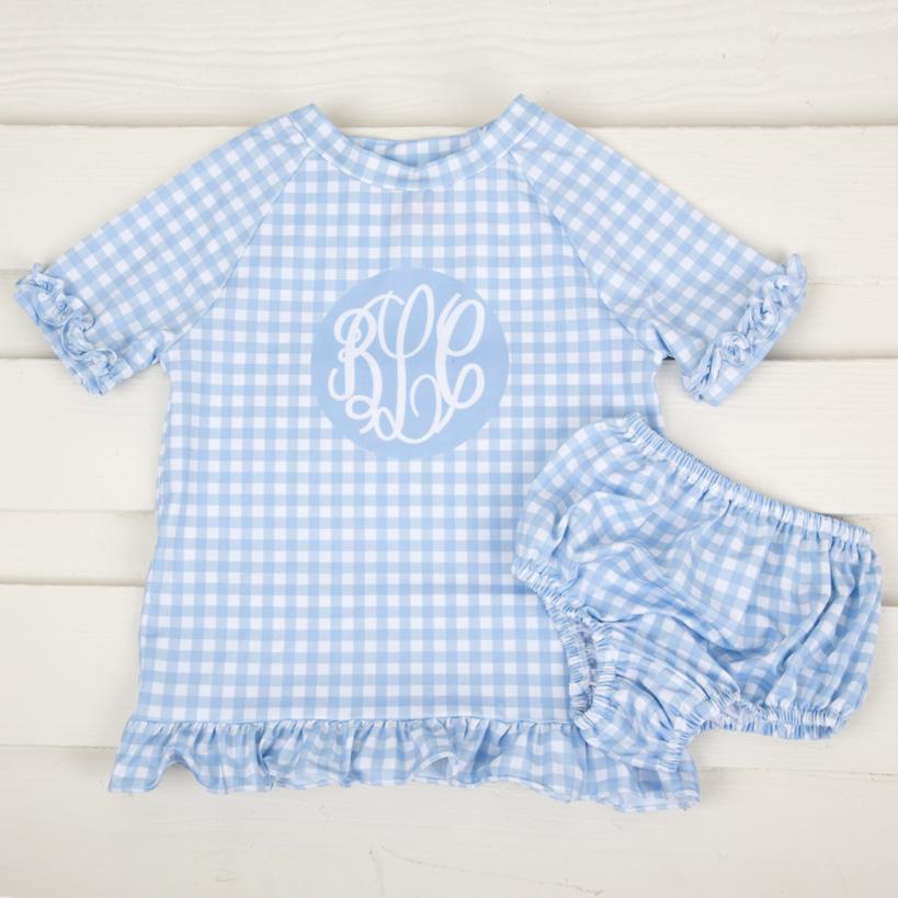 Gingham Short Sleeve Rash Guard Set