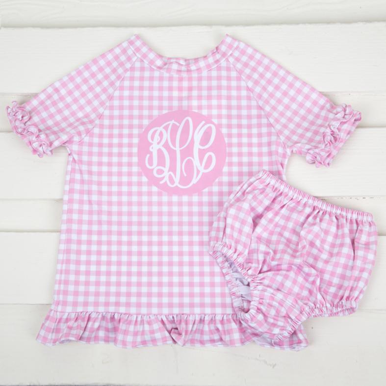 Gingham Short Sleeve Rash Guard Set