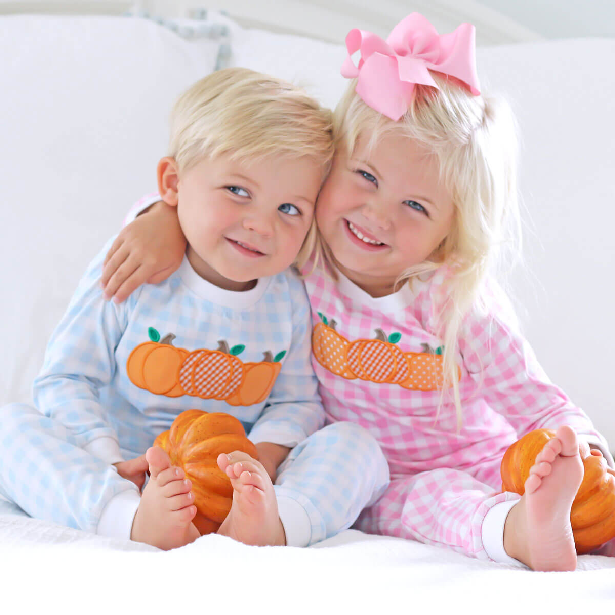 Pumpkin Cluster Blue Gingham Pajamas