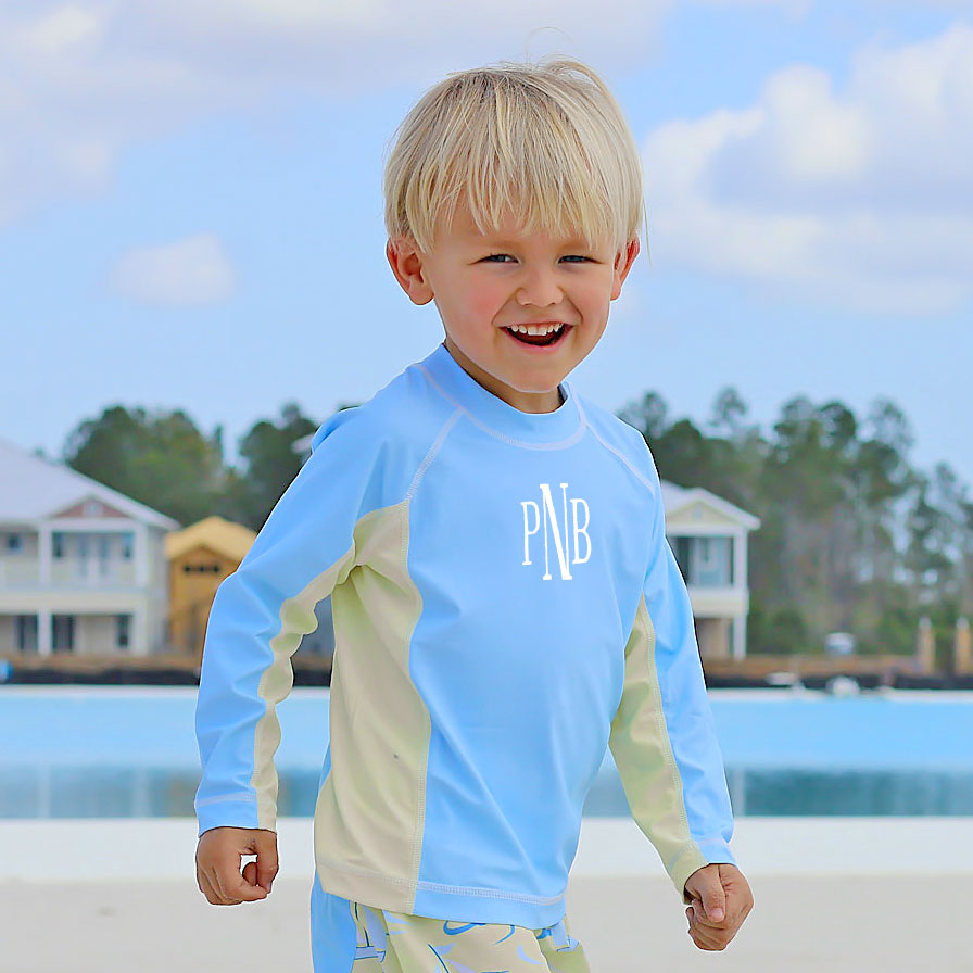 Yellow and Blue Long Sleeve Rash Guard