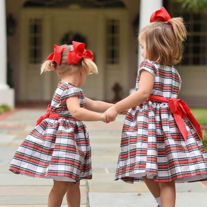 Festive Plaid Taffeta Sash Dress