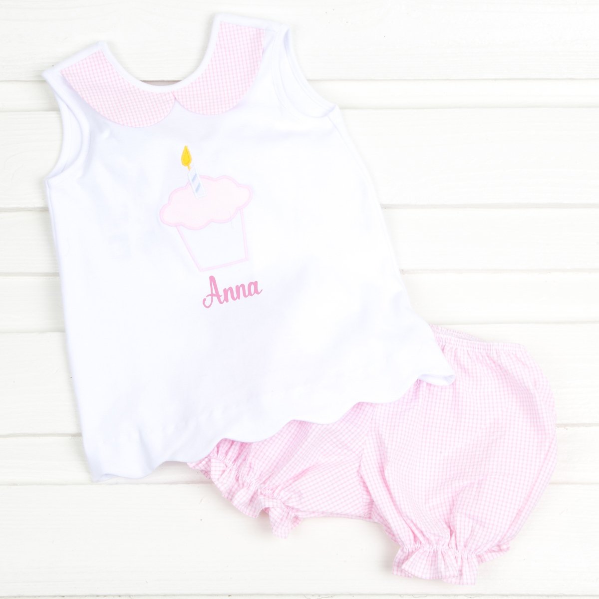 Cupcake Applique Back Bow Bloomer Set