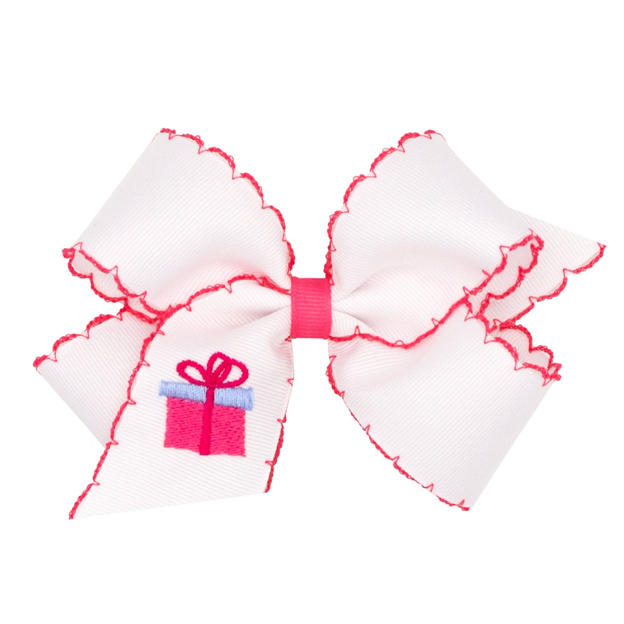 Present Embroidered Hot Pink Moonstitch Bow