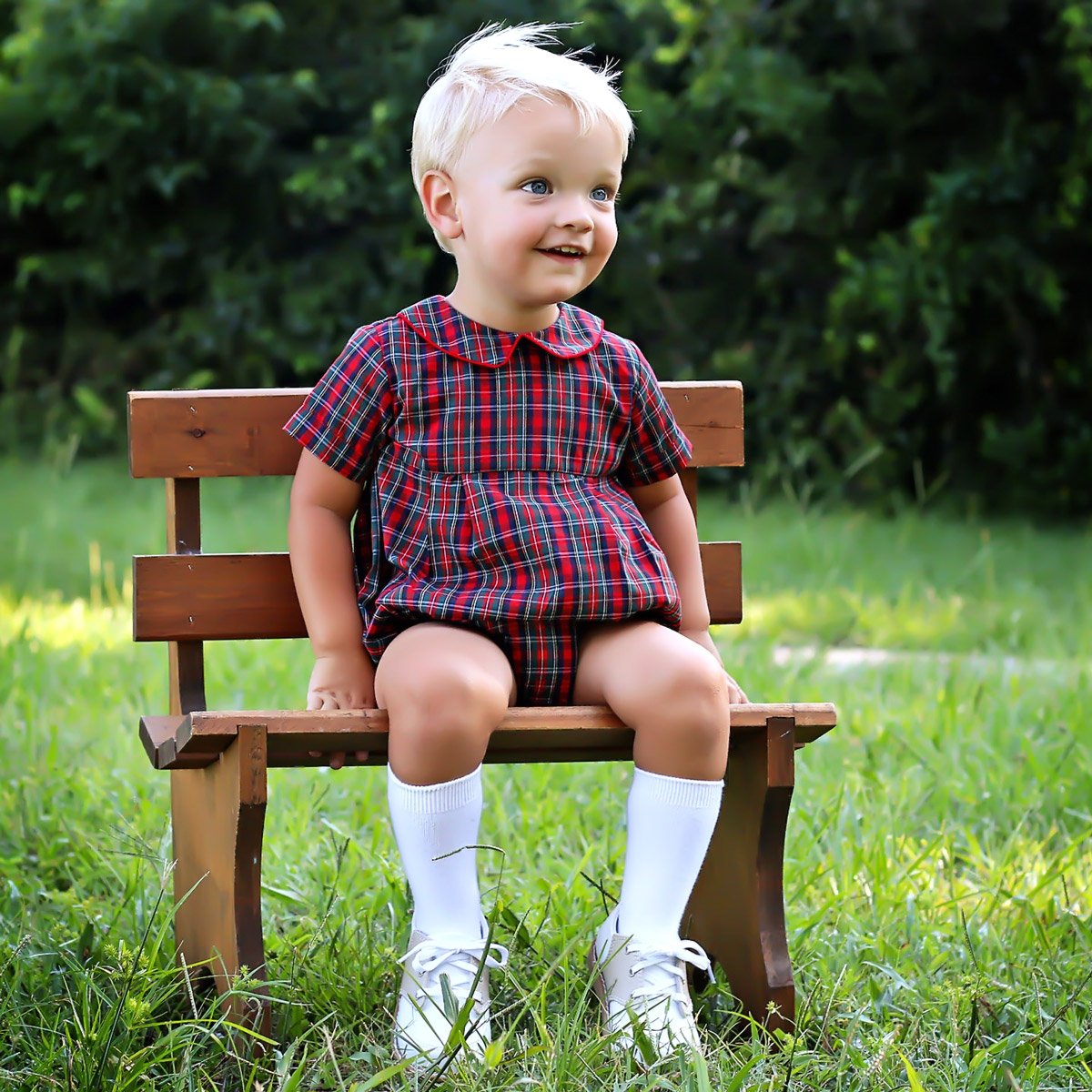 Christmas Eve Plaid Collared Boy Bubble