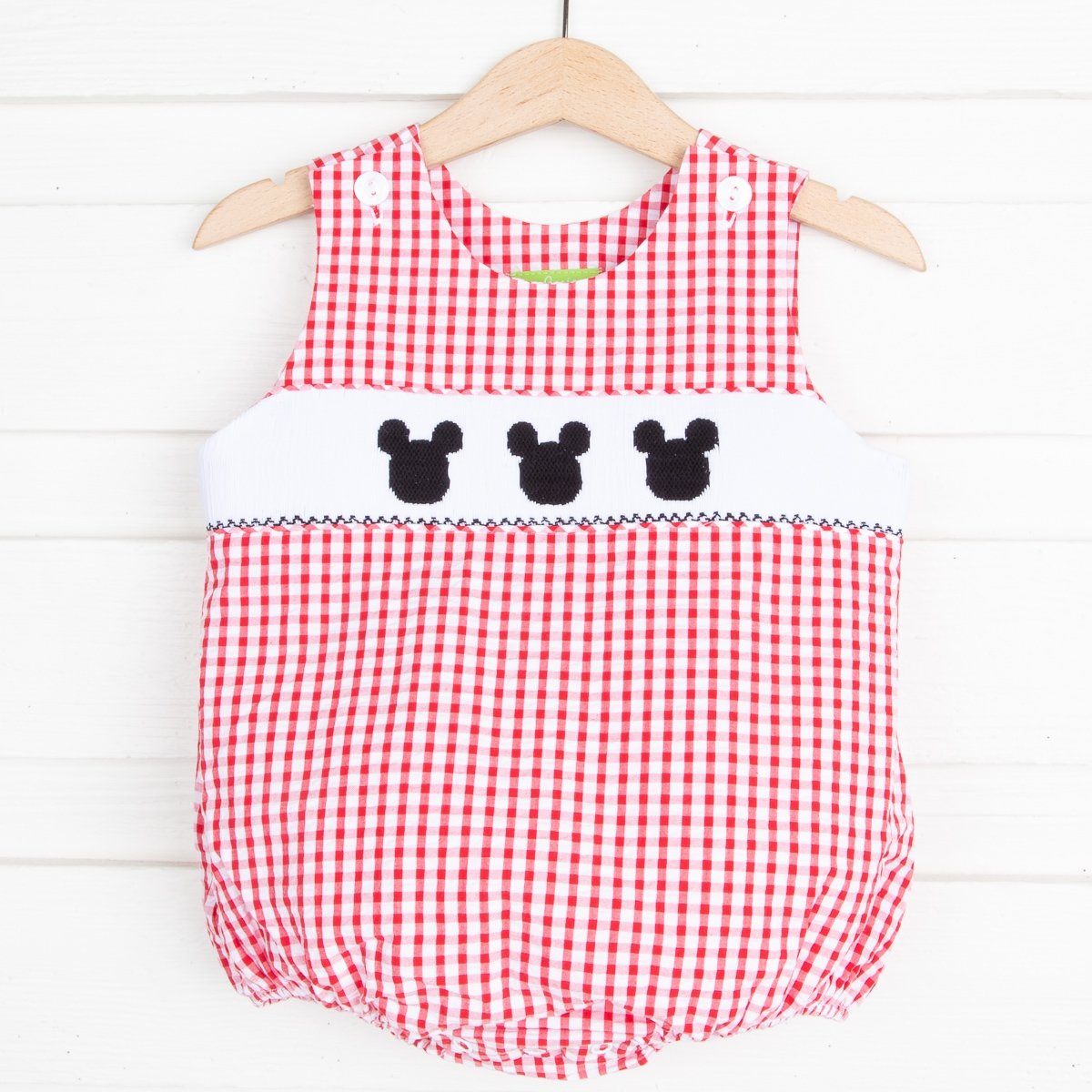 Mouse Ears Smocked Boy Sun Bubble Red Check Seersucker