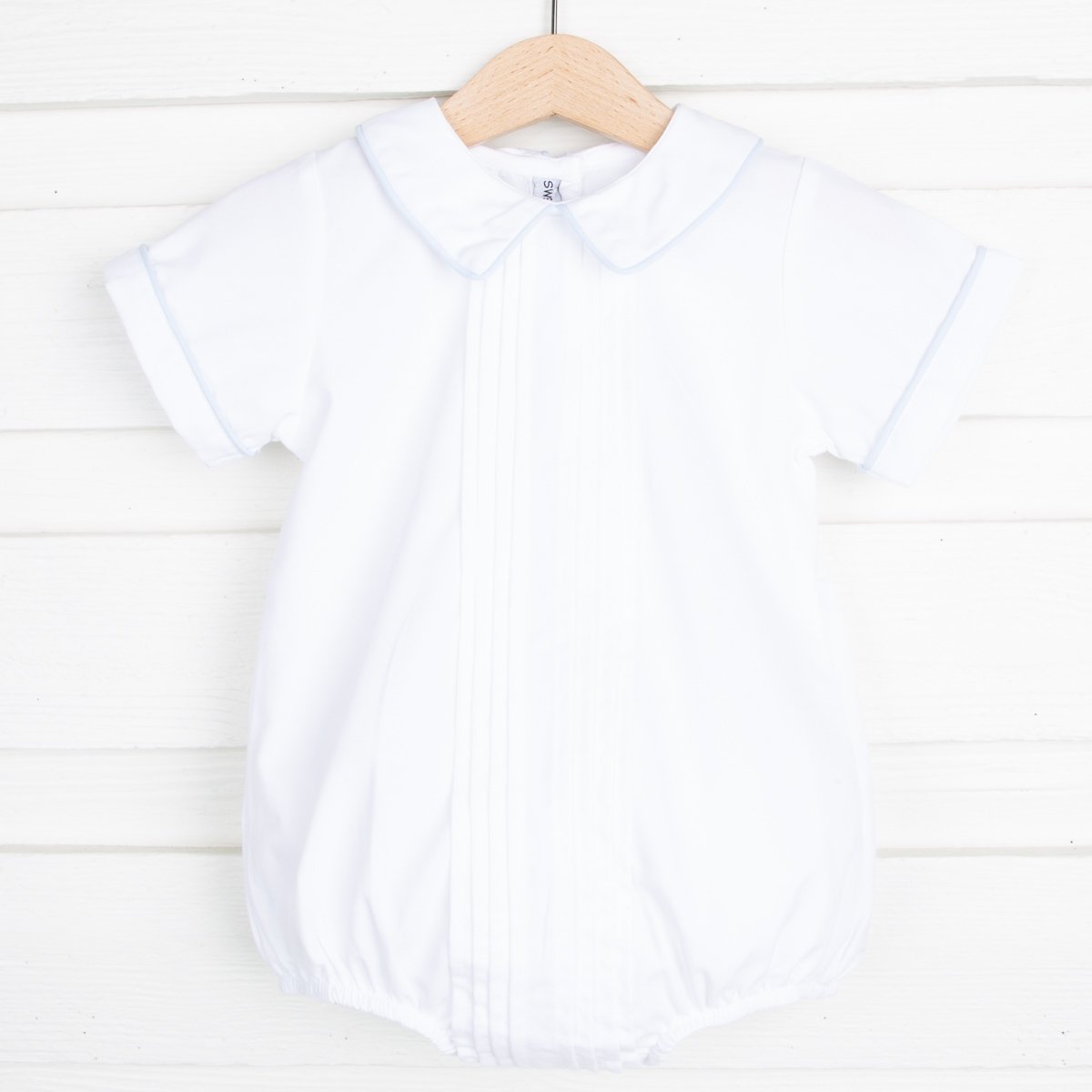 Pleated Blue Trim Boy Bubble White