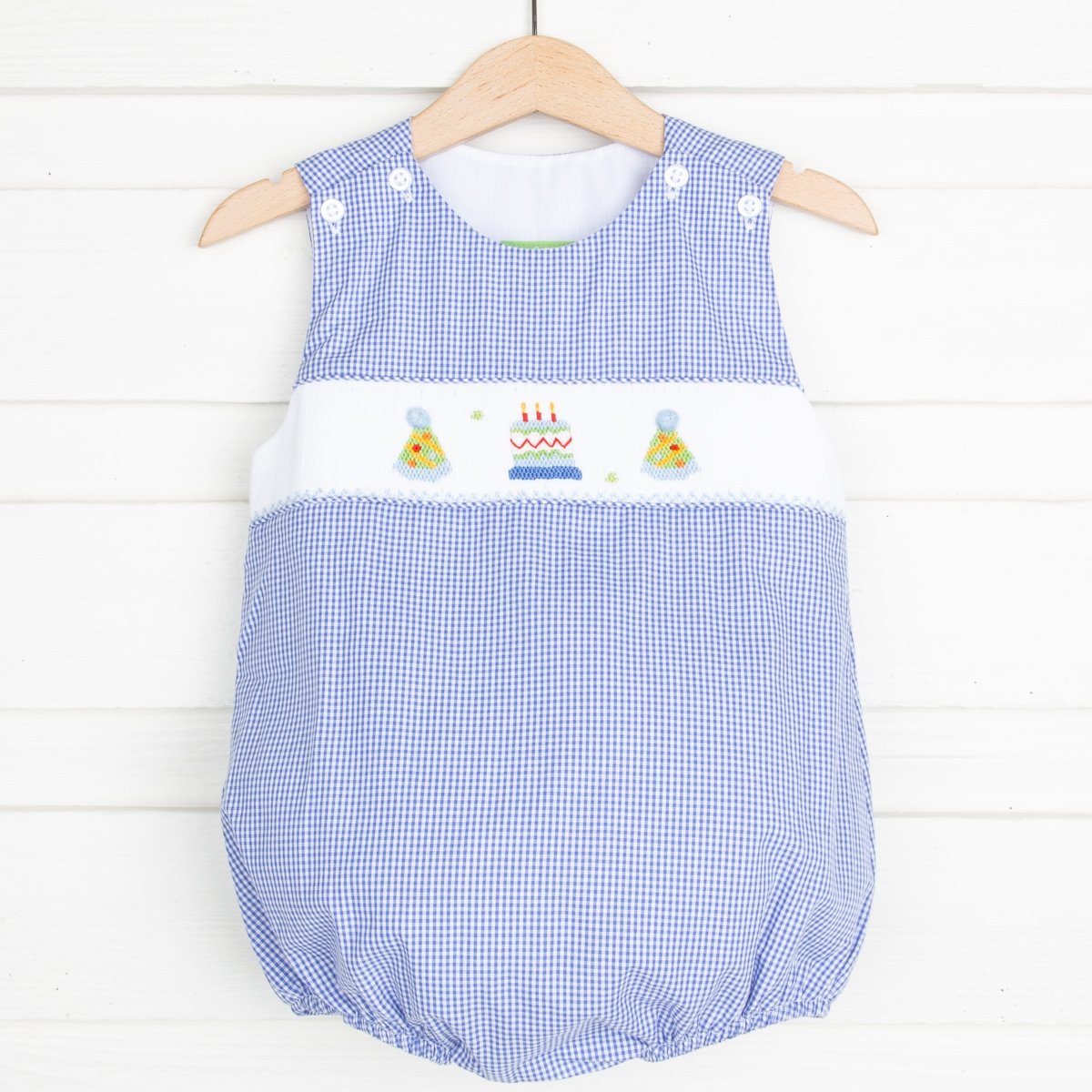 Smocked Birthday Sun Bubble Royal Blue Gingham