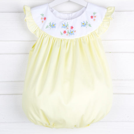 Yoke Neck Embroidered Bird Bubble Light Yellow Pique