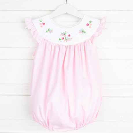Yoke Neck Embroidered Bird Bubble Pink Pique