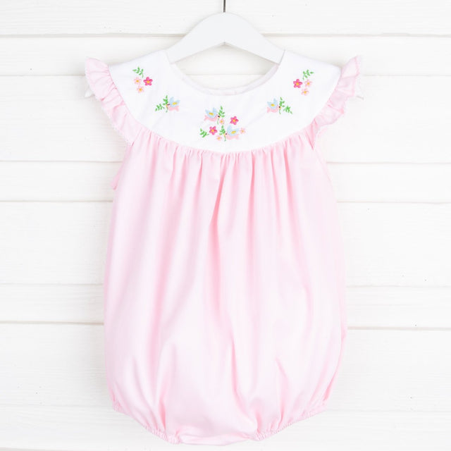 Yoke Neck Embroidered Bird Bubble Pink Pique