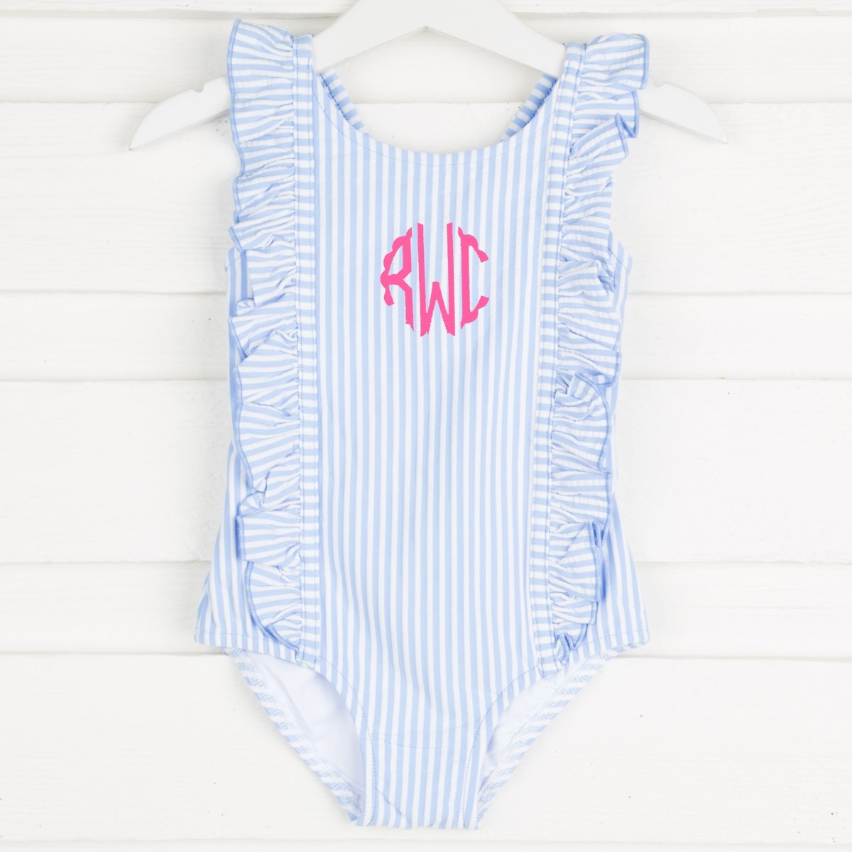French Blue Seersucker Ruffle Swimsuit