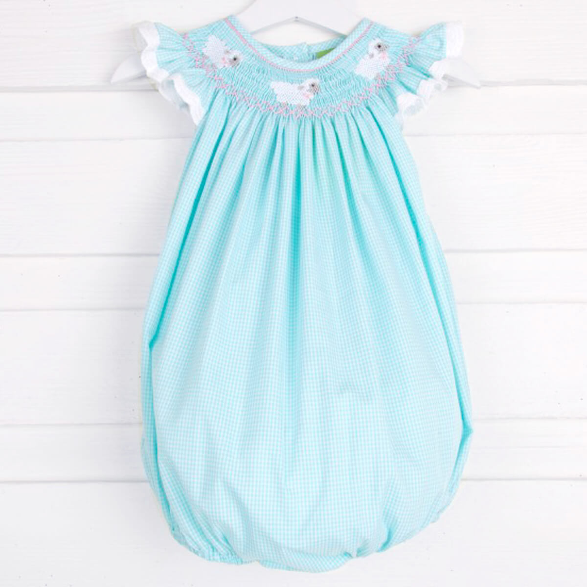 Lamb Smocked Bubble Mint Gingham