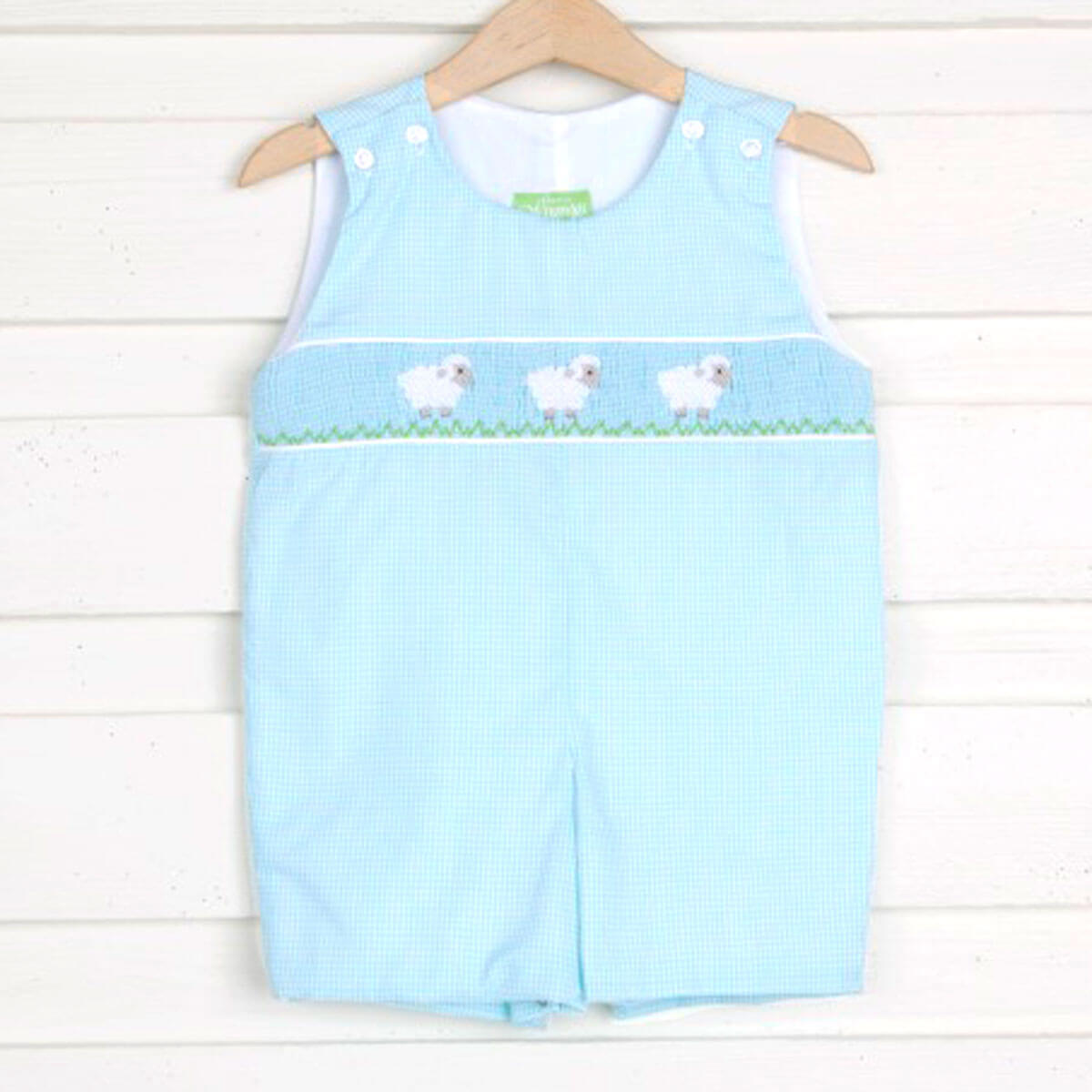 Baby Lamb Smocked Jon Jon Mint Gingham
