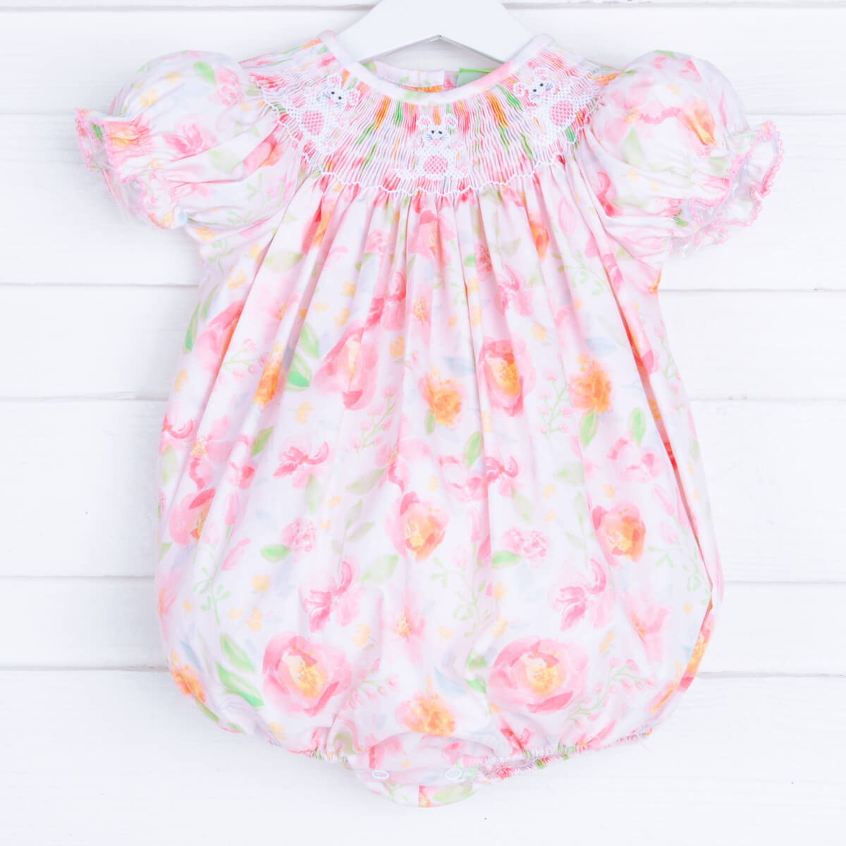 Bunny Smocked Peony Floral Bishop Bubble