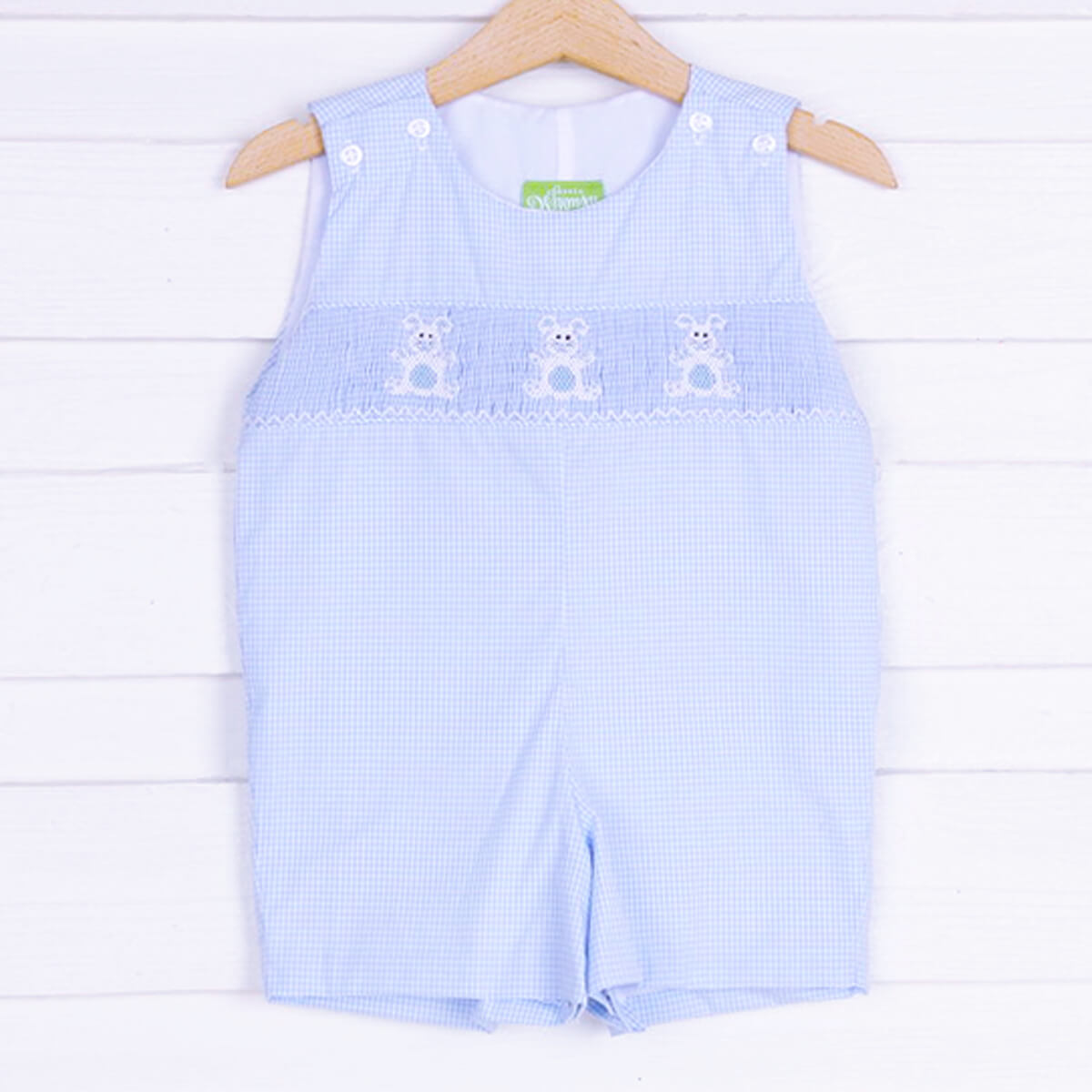 Fun Bunny Smocked Light Blue Gingham Jon Jon