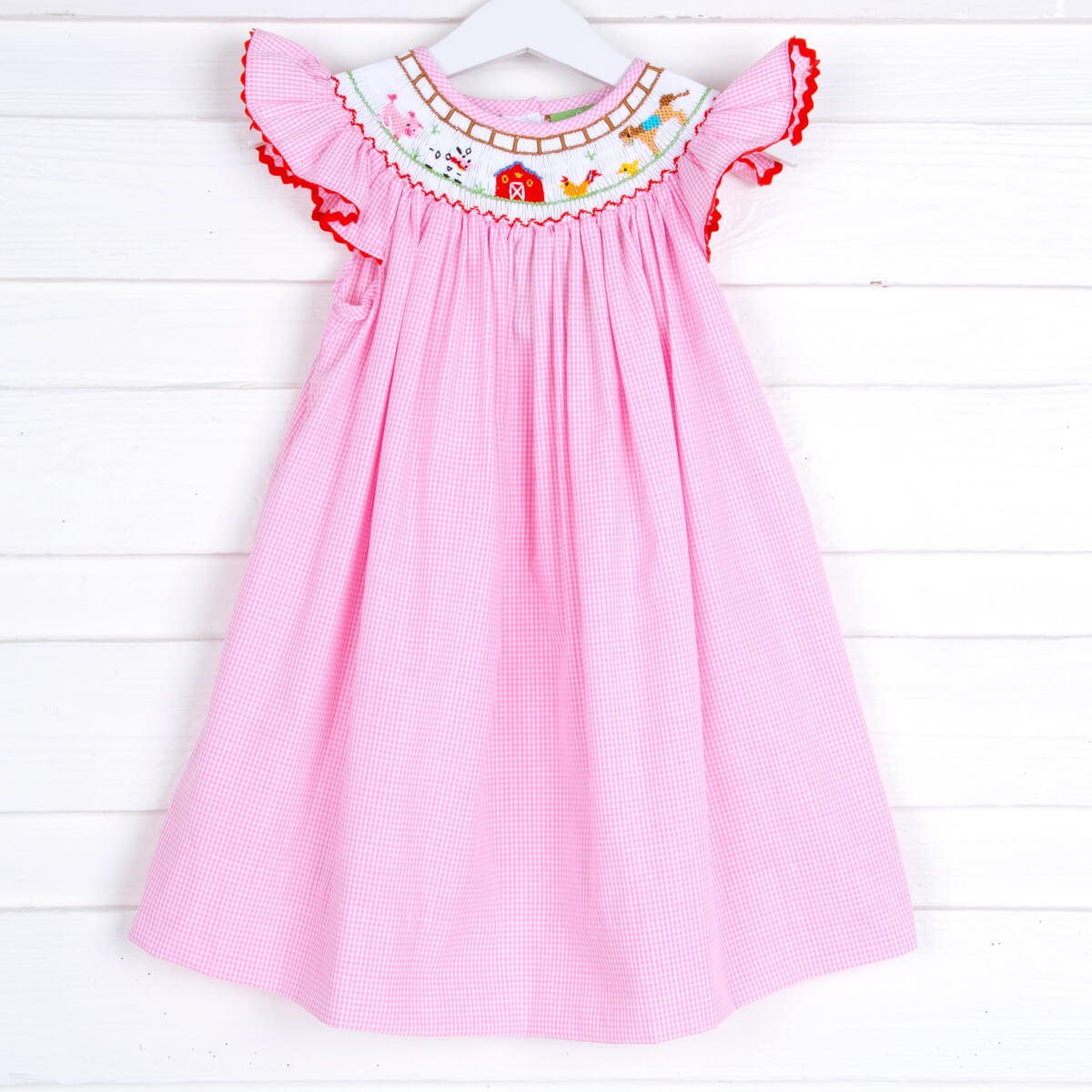 Farm Smocked Pink Gingham Dress