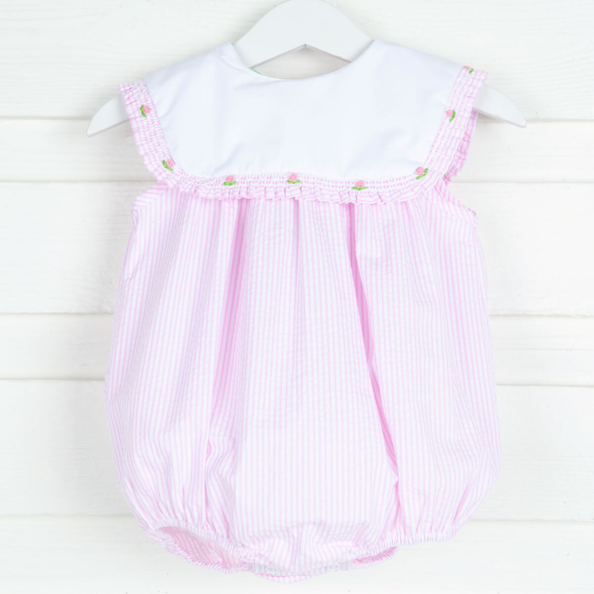 Pink Seersucker Smocked Bib Bubble