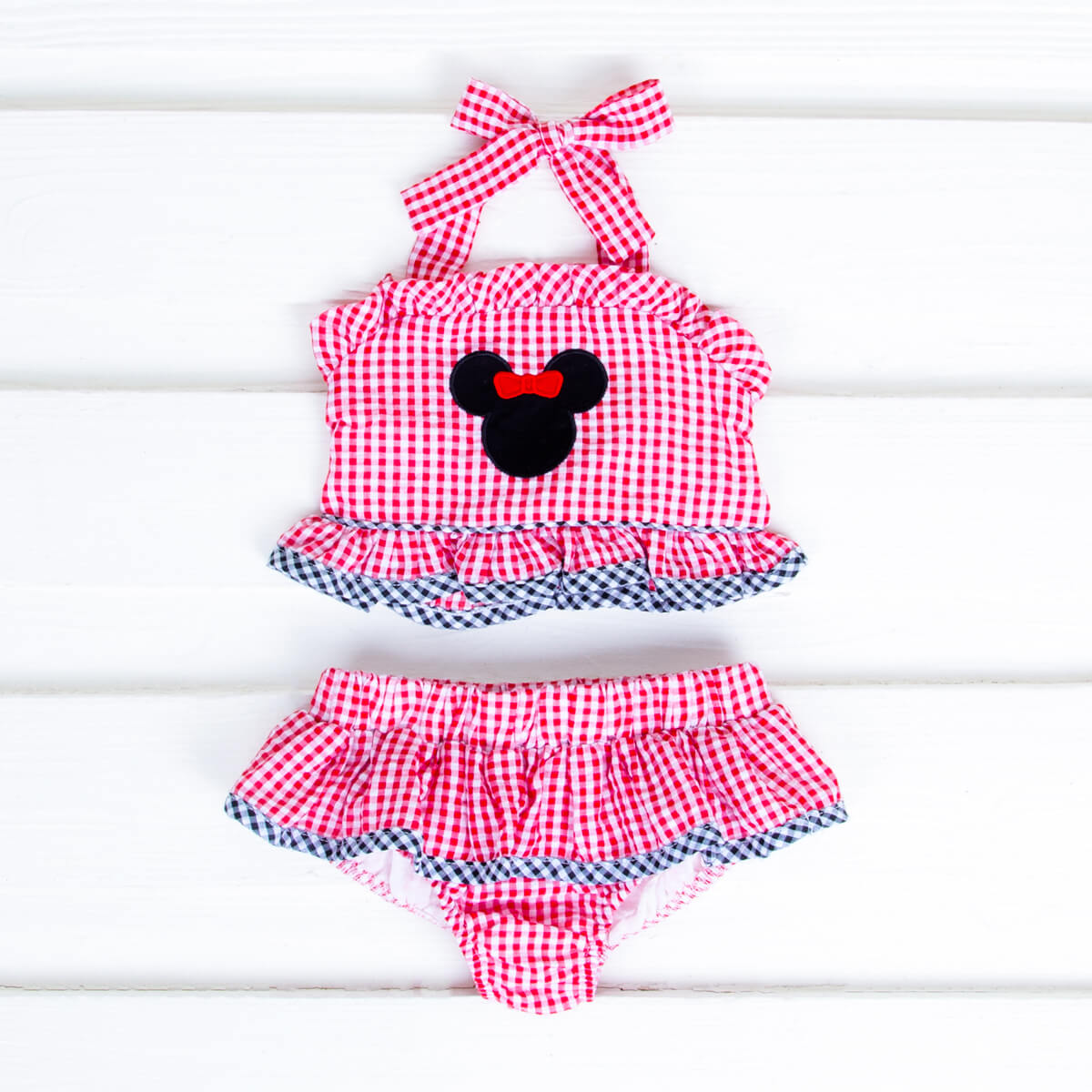Mouse Ears Red Seersucker Two Piece Swimsuit