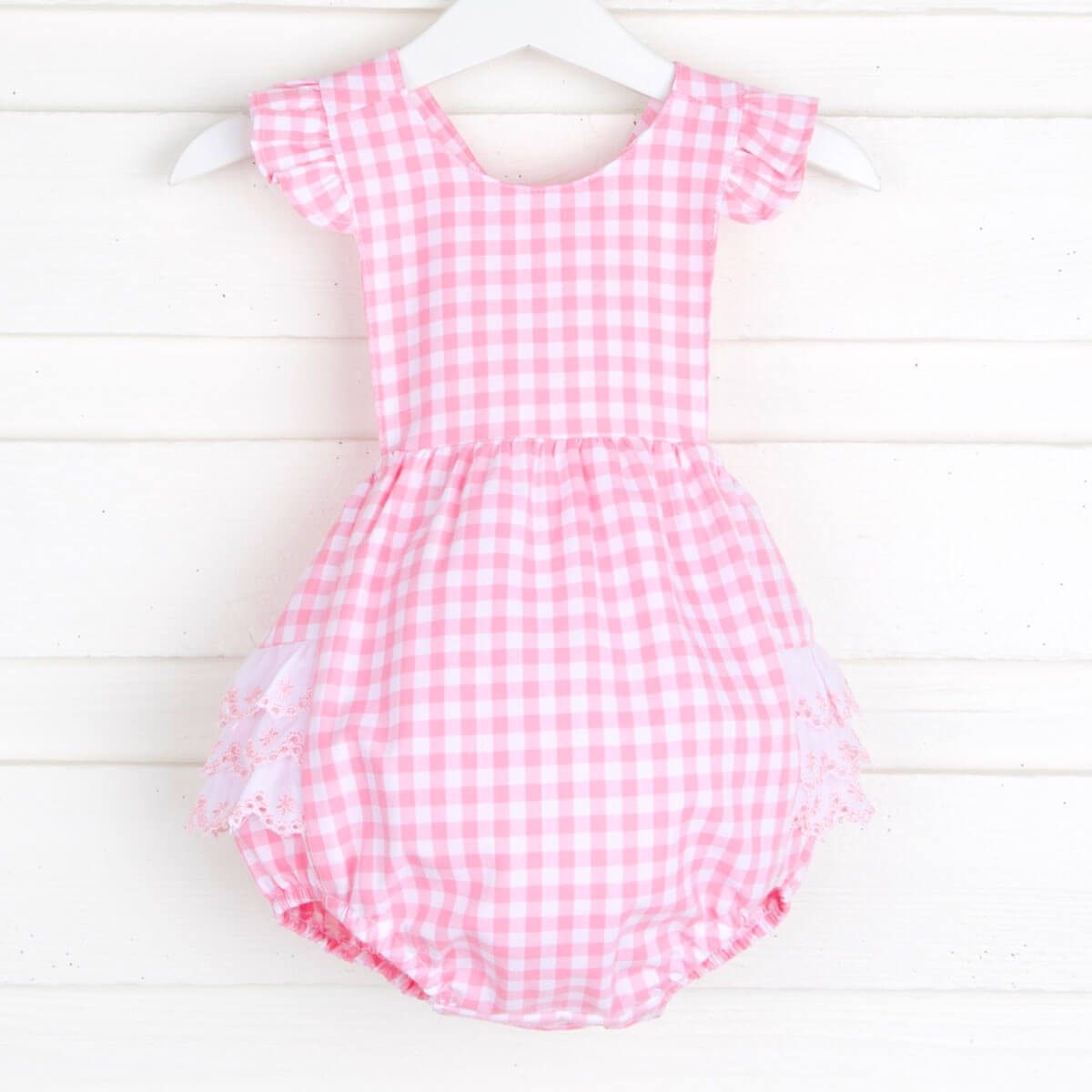 Pink Gingham Eyelet Ruffle Bubble