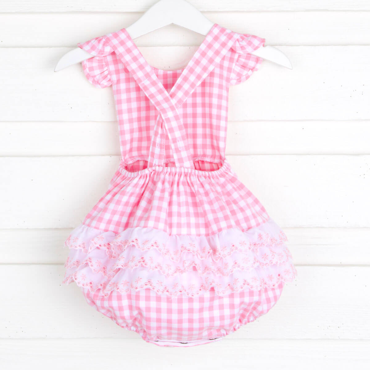 Pink Gingham Eyelet Ruffle Bubble