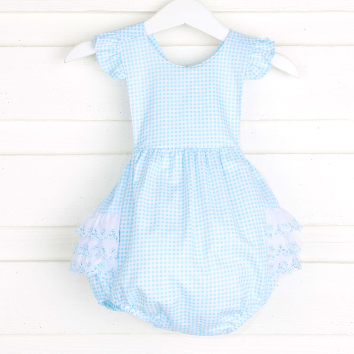 Blue Gingham Eyelet Ruffle Bubble