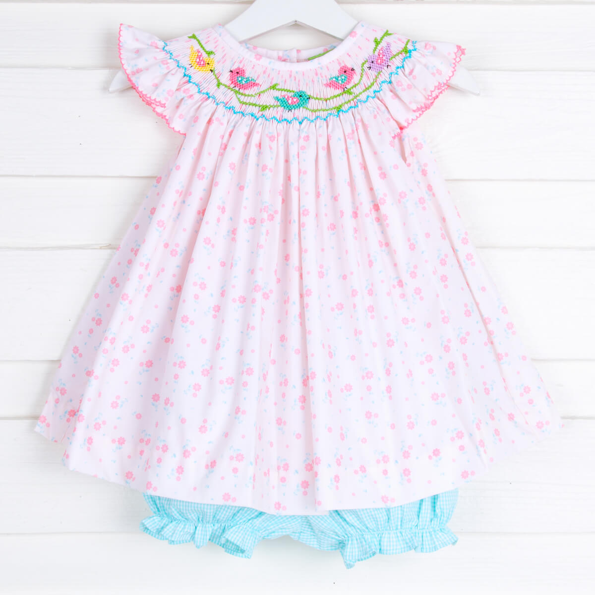 Sweet Birds Smocked Bloomer Set Pink Floral