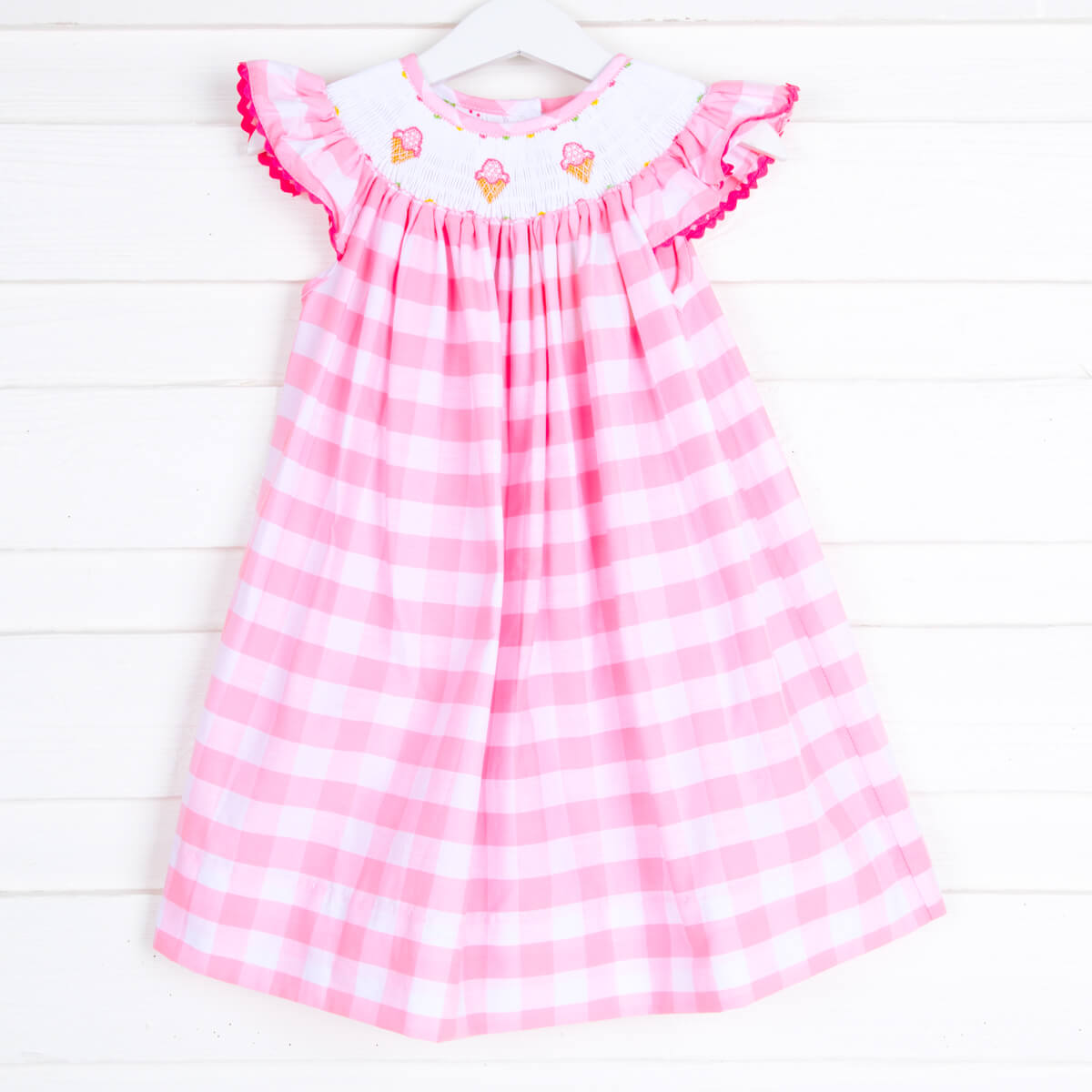 Ice Cream Smocked Pink Check Dress
