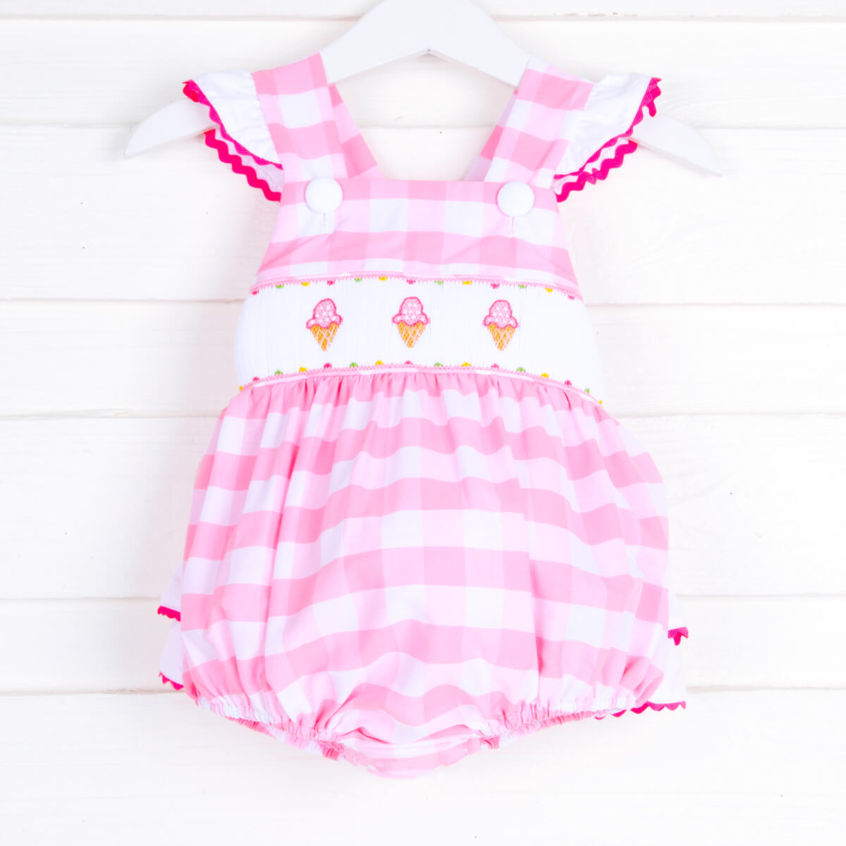 Ice Cream Smocked Pink Check Leah Bubble