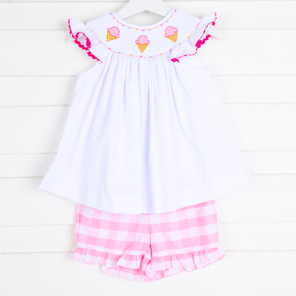 Ice Cream Smocked Pink Check Short Set