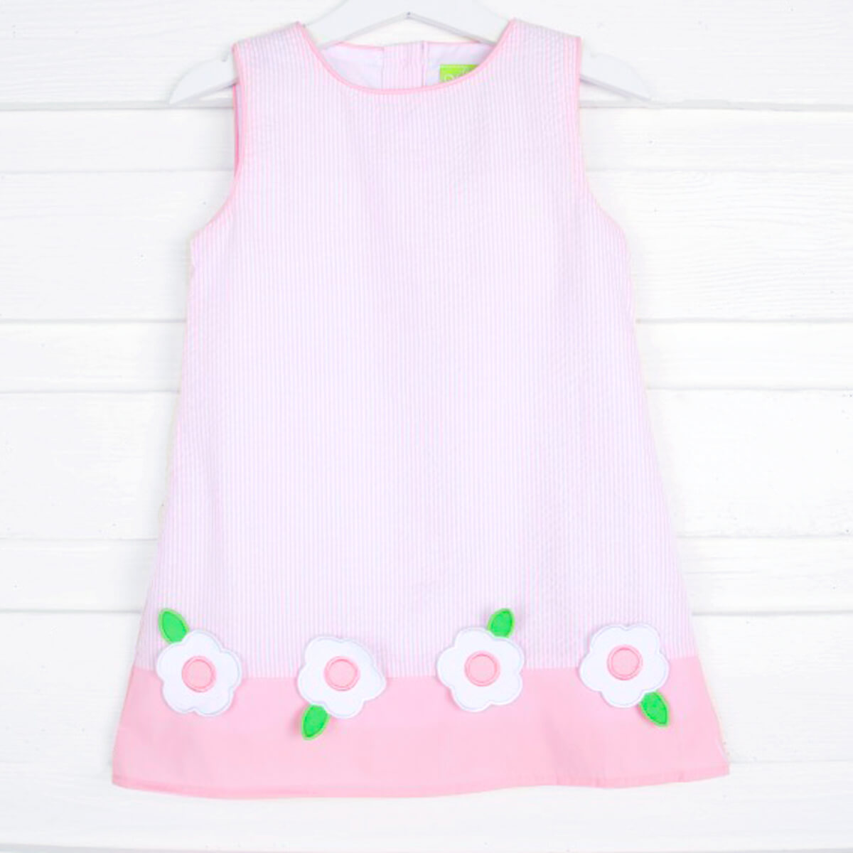 Flower Applique Pink Stripe Dress