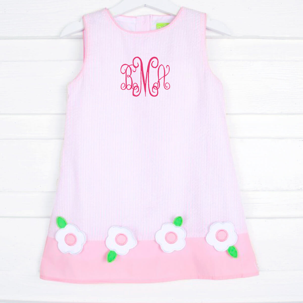 Flower Applique Pink Stripe Dress