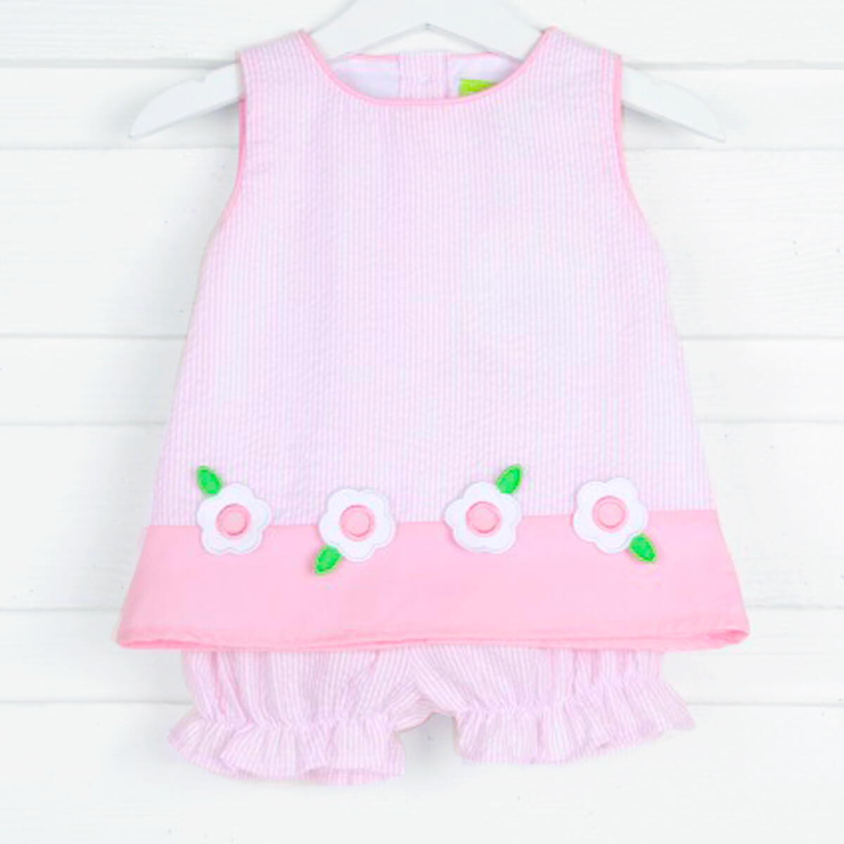 Flower Applique Pink Stripe Bloomer Set