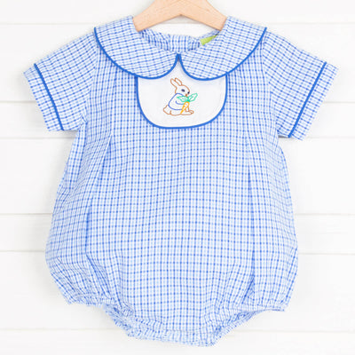 Storybook Rabbit Embroidered Blue Plaid Tab Bubble