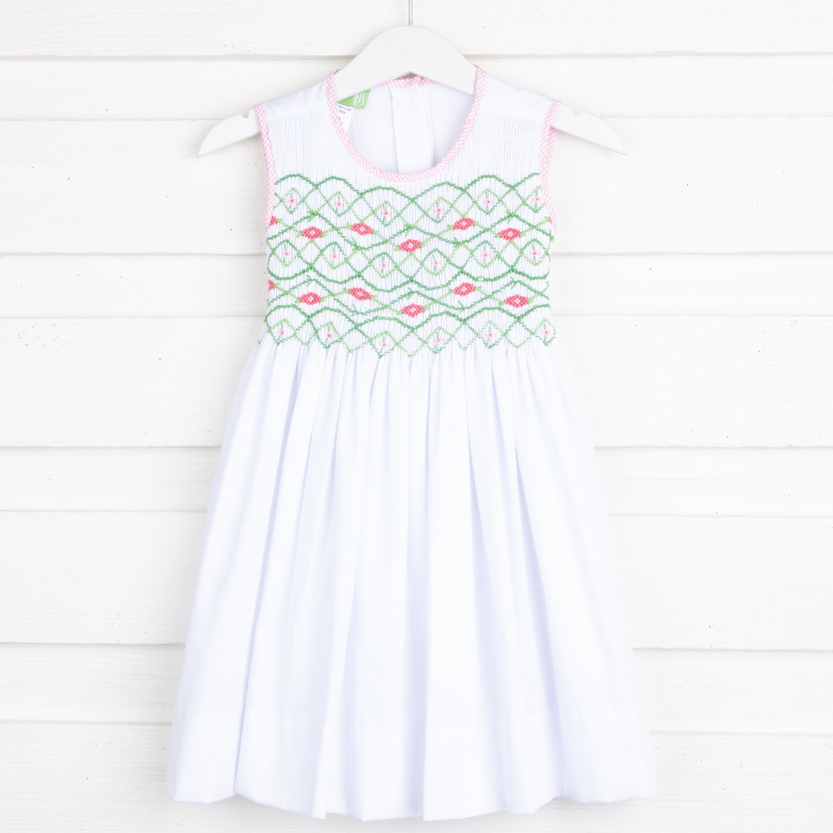 Geometric Smocked White Dress
