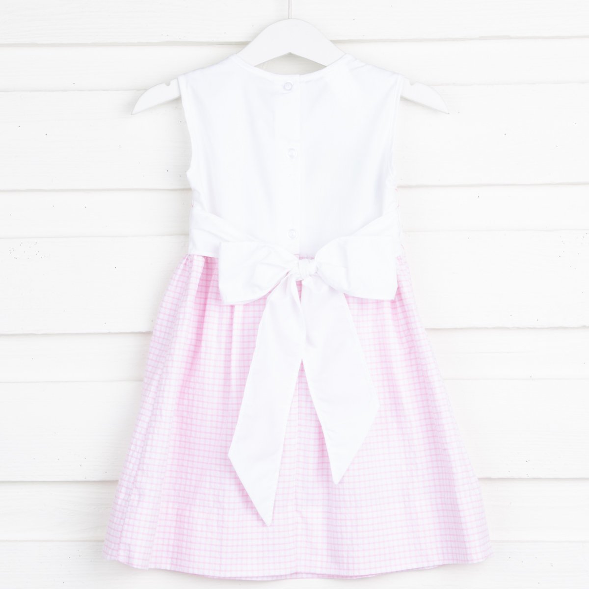 Chocolate Bunny Chest Smocked Dress Pink Gingham Seersucker