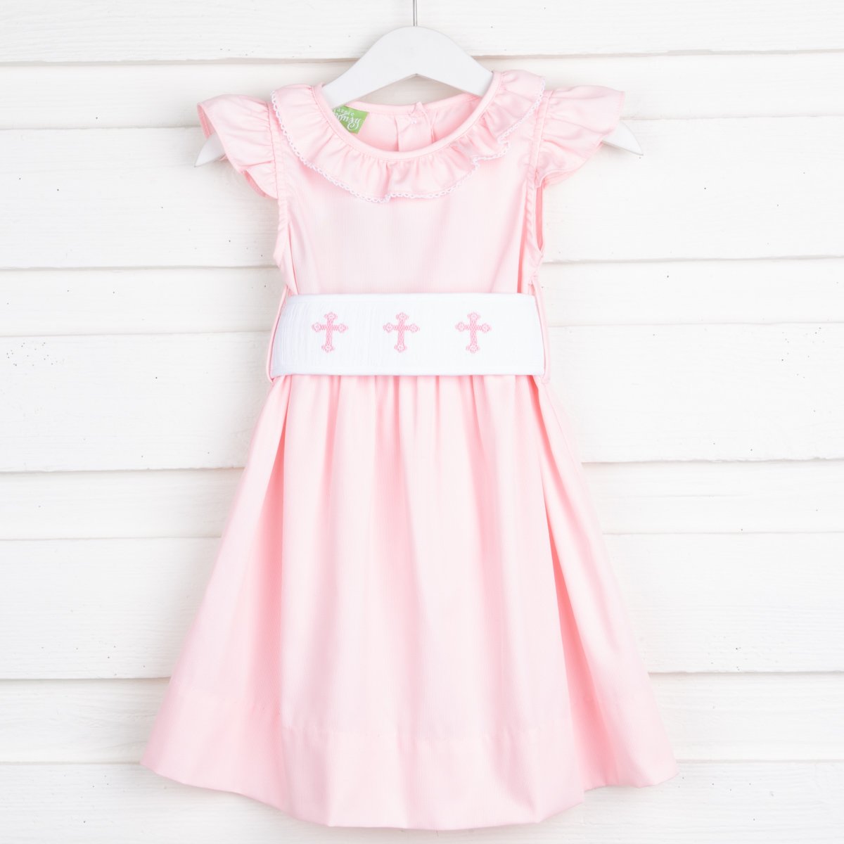 Cross Smocked Pink Ruffle Dress