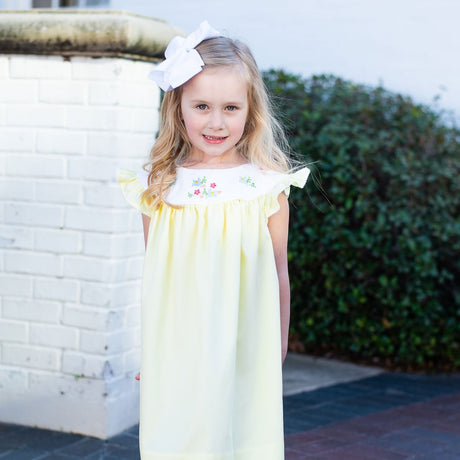 Embroidered Bird Pique Dress Yellow