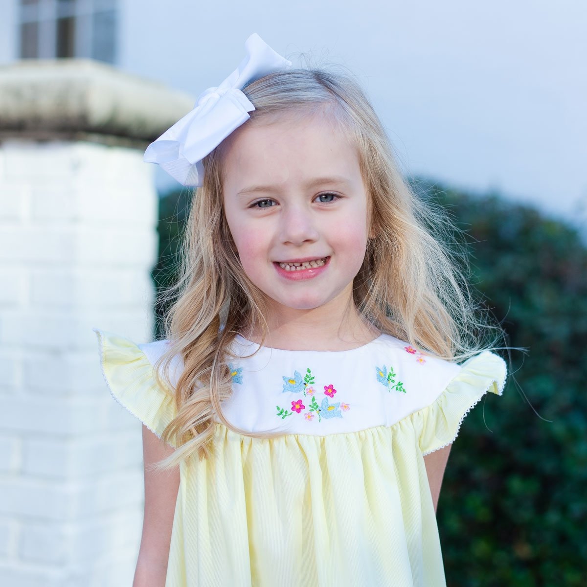 Embroidered Bird Pique Dress Yellow