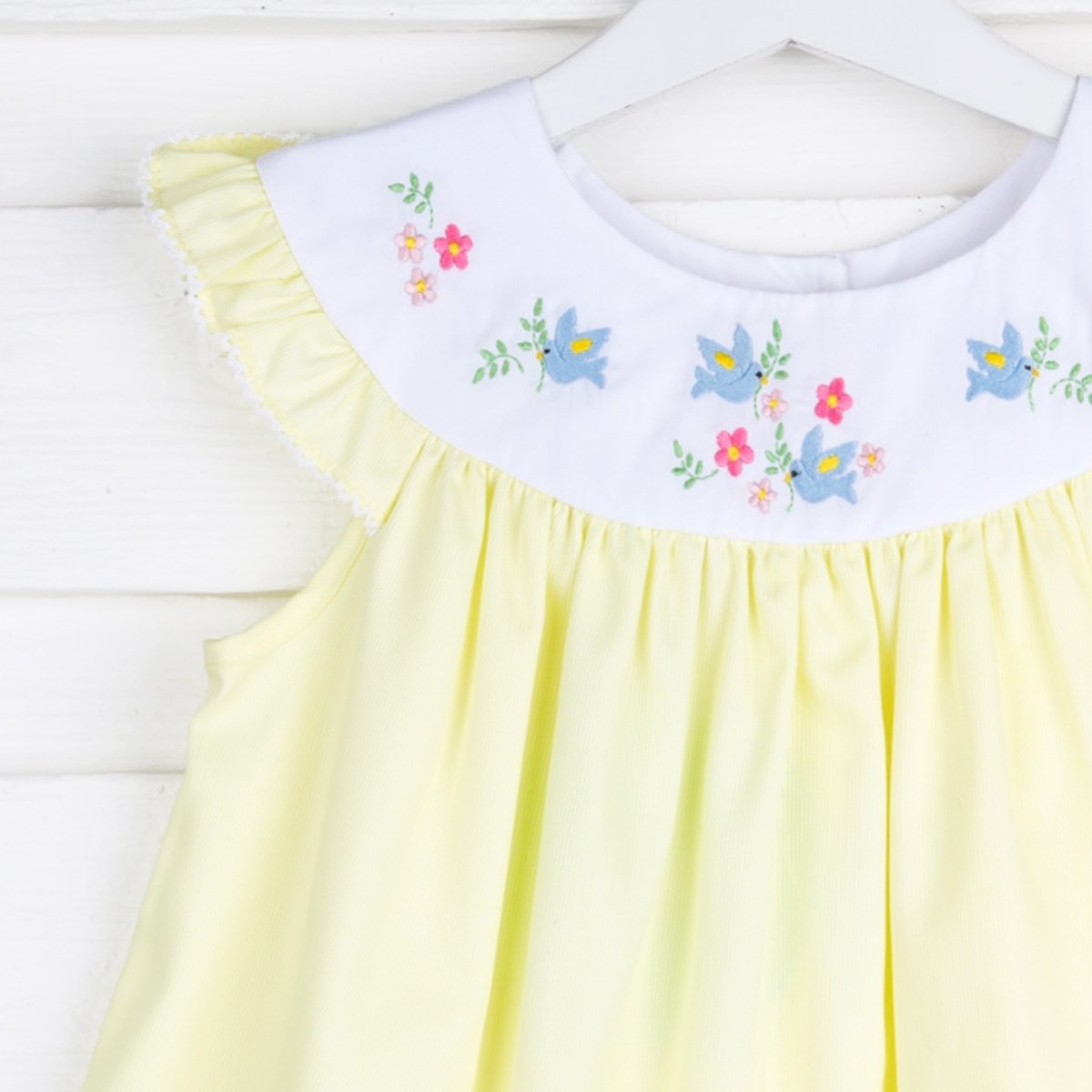 Embroidered Bird Pique Dress Yellow