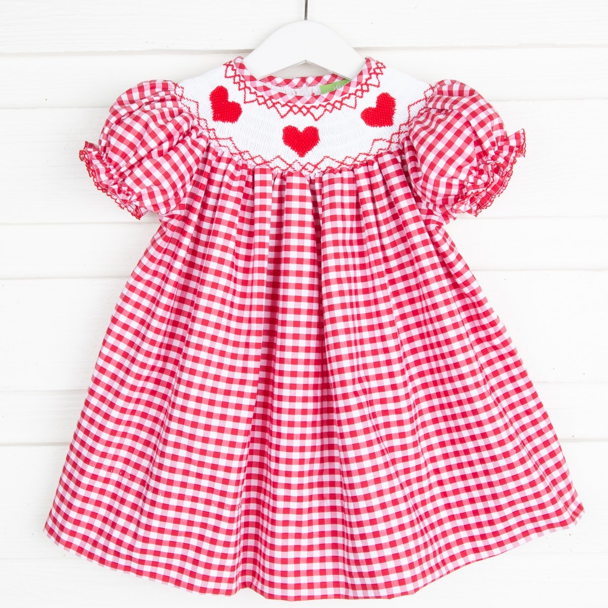 Heart Smocked Bishop Red Check