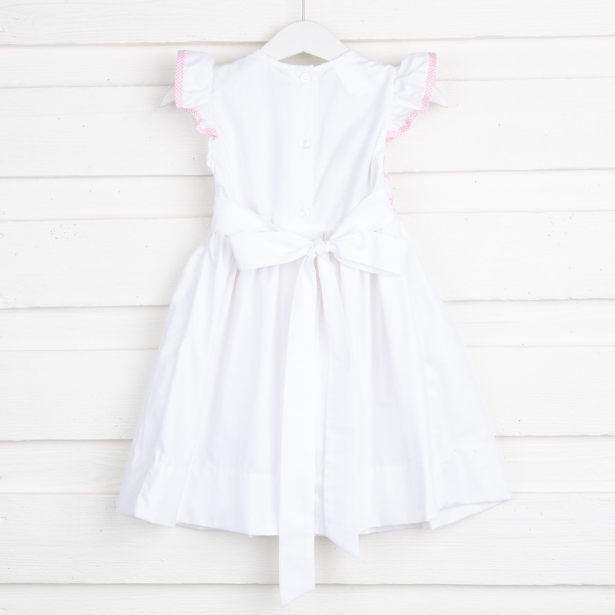 Light Pink Geometric Chest Smocked Dress White Pique