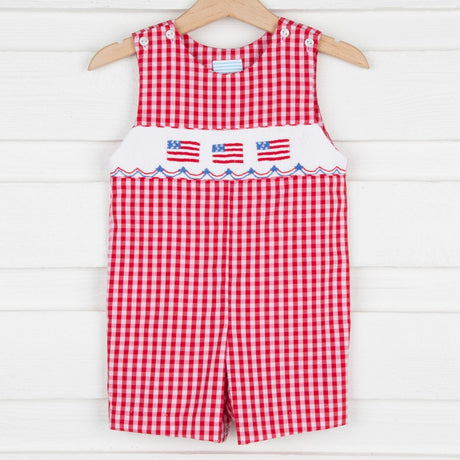 Red Check American Flag Smocked Jon Jon